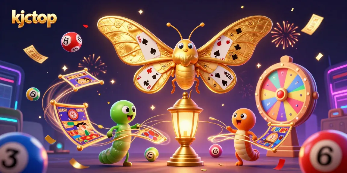 Experience exciting gaming moments with kjctop's vibrant casino scene featuring a glowing atlas moth and dynamic lottery elements.