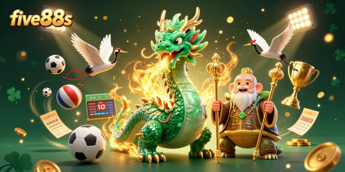 Experience the five88s excitement with a dragon, sage, and lucky cranes in a vibrant casino scene.